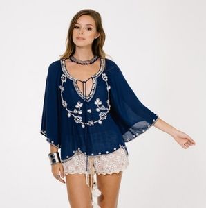 RAGA Meredith Beaded Lagenlook Costal Lagum Oversized Blouse